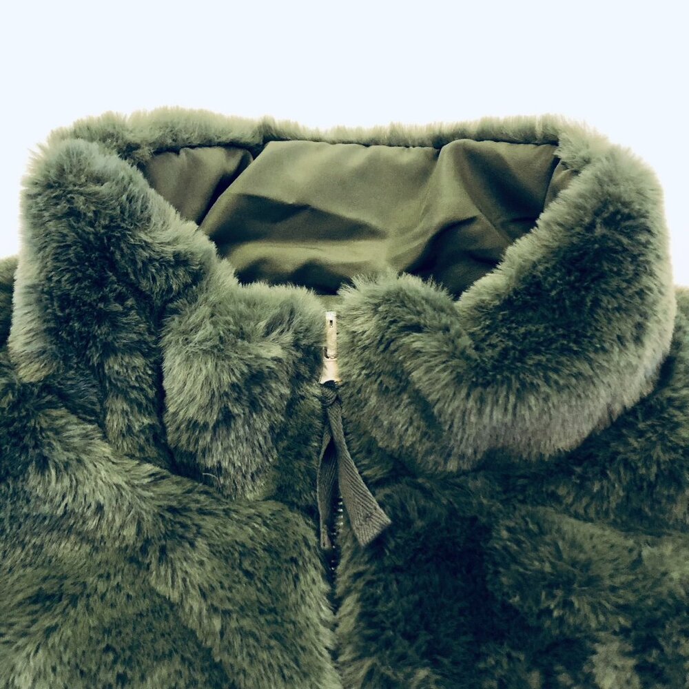 Forever 21 Zip Up Puffer Vest Jacket 2 Way Reversible Plush Trim Size L Green - Picture 14 of 16